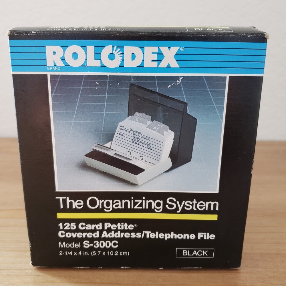 Vintage Rolodex S-300C Black Contact Organizer with Card Dividers - 1989